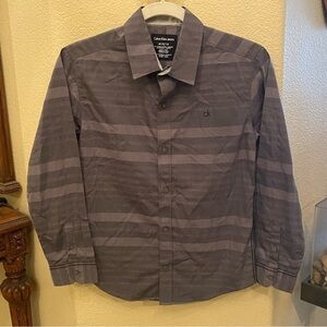 CALVIN KLEIN Boys Gray Striped Dress Shirt Size M(10/12)